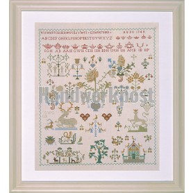 stickpackung sampler, anno 1749