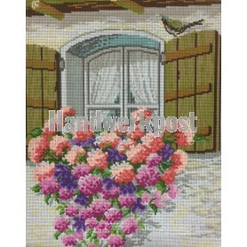 stramin + garnpaket, bloemenvenster (100% wolle)