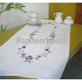 stielstichläufer paarse viooltjes met bloemen/bladeren, wit