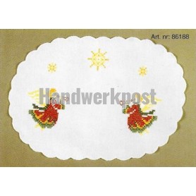 kreuzstichdeckchen kerstengelen met trompet, wit