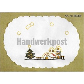 kreuz/stielstichdeckchen dorp in kerstsfeer, wit