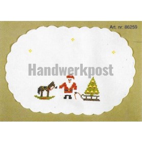 kreuzstichdeckchen kerstman met slee, wit