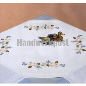 stielstichdecke anemonen/chrysanten met bladeren, wit