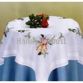 stielstichdecke kerstklokken met kerstroos, wit