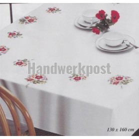 stielstichdecke papavers met klokjesbloemen, wit