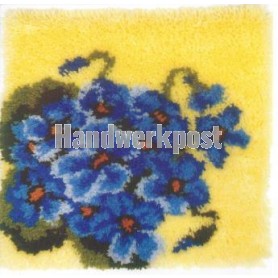 knüpfkissen blauwe viooltjes op geel (excl. knüpfhaken)