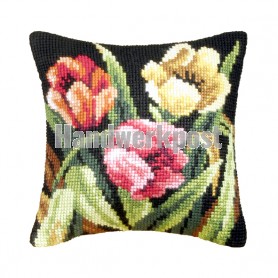 kreuzstichkissen tulpen op zwart