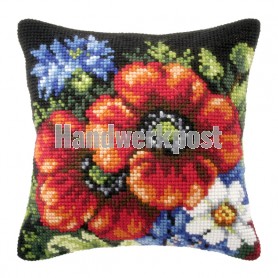 kreuzstichkissen bloemen op zwart