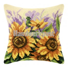 kreuzstichkissen zonnebloemen met bloemen