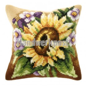 kreuzstichkissen zonnebloem met bloemen