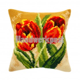 kreuzstichkissen rode tulpen