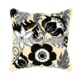 kreuzstichkissen zwarte bloemen op wit