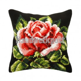 kreuzstichkissen rode roos op zwart
