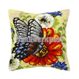 kreuzstichkissen vlinder met gerbera