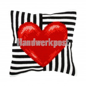 kreuzstichkissen rood hart op zwart/wit