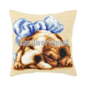 kreuzstichkissen puppy slaapt