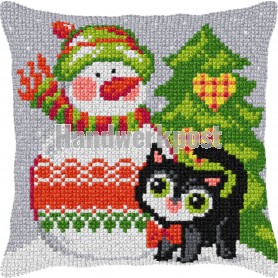 kreuzstichkissen sneeuwpop met poes