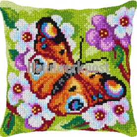 kreuzstichkissen vlinder in bloemenveld
