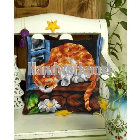 kreuzstichkissen poes in vensterbank