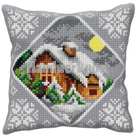 kreuzstichkissen huis in wintersfeer
