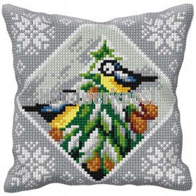 kreuzstichkissen koolmeesjes in dennenboom