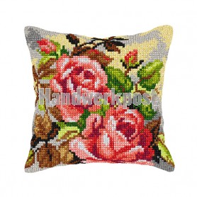 kreuzstichkissen rozen in knop op grijs