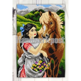 kreuzstichwandbehang bloemenmeisje met paard