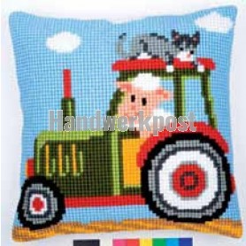 kreuzstichkissen bauernhof, tractor