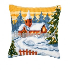 kreuzstichkissen kerk in wintersfeer