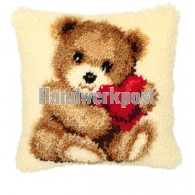 knüpfkissen teddybeer met hart
