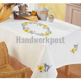 kreuzstichdecke zonnebloemen, wit