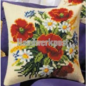 kreuzstichkissen klaprozen met bloemen