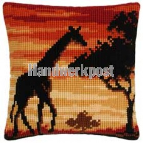 kreuzstichkissen giraffe bij zonsondergang