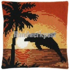 kreuzstichkissen dolfijn bij zonsondergang