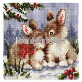 kreuzstichkissen konijnen in wintersfeer