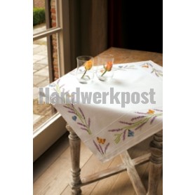 decke lavendel met vlinders, wit mit aida kante