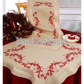 kreuzstichdecke bloemenrand, beige