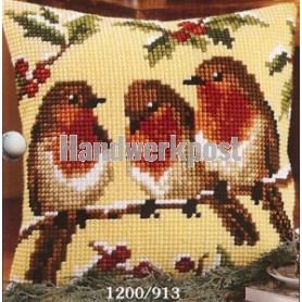 kreuzstichkissen drie roodborstjes