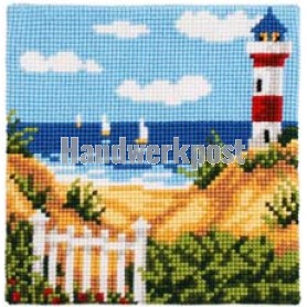 kreuzstichkissen strandgezicht met vuurtoren