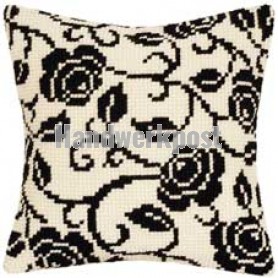 kreuzstichkissen roos zwart
