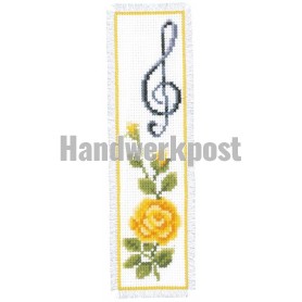 stickpackung lesezeichen, gele roos met muzieknoot