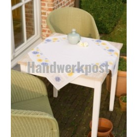 kreuzstichdecke blauw/gele bloemen, wit