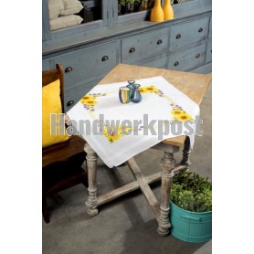 kreuzstichdecke zonnebloemen met blauwe druifjes, wit