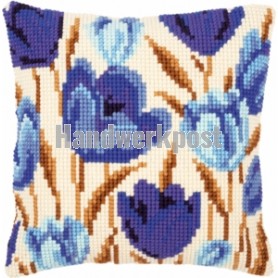 kreuzstichkissen blauwe tulpen