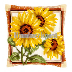 kreuzstichkissen zonnebloemen close-up