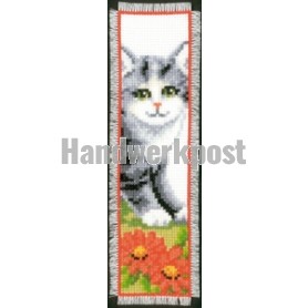 stickpackung lesezeichen, poes/grijs met bloemen