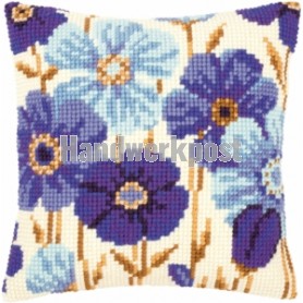 kreuzstichkissen blauwe anemonen