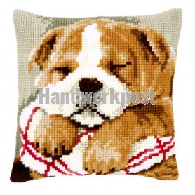 kreuzstichkissen slapende bulldog