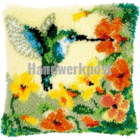 knüpfkissen kolibrie met bloemen