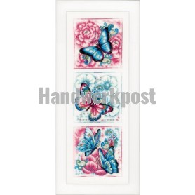 stickpackung blauwe vlinders drieluik